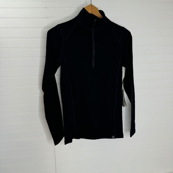 NEW ibex Women's Woolies Tech Long Sleeve 1/4 Zip Black Small - Picture 1 of 9